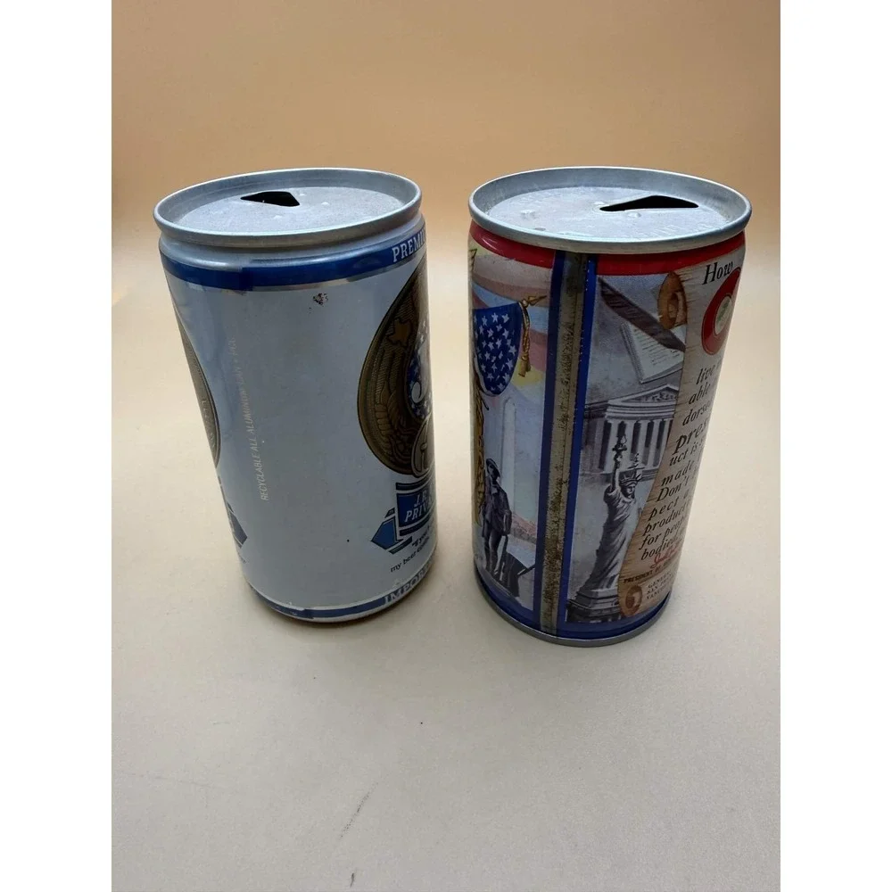 Vtg JR‎ Erwing Private Stock John Adams Lot 2 Beer Cans Kitsch Decor Breweriana